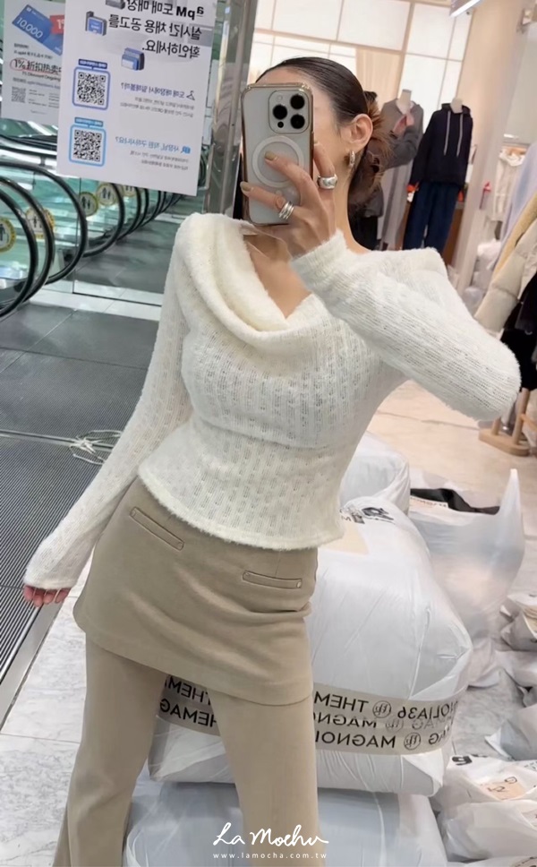 女人味馬海毛垂領上衣